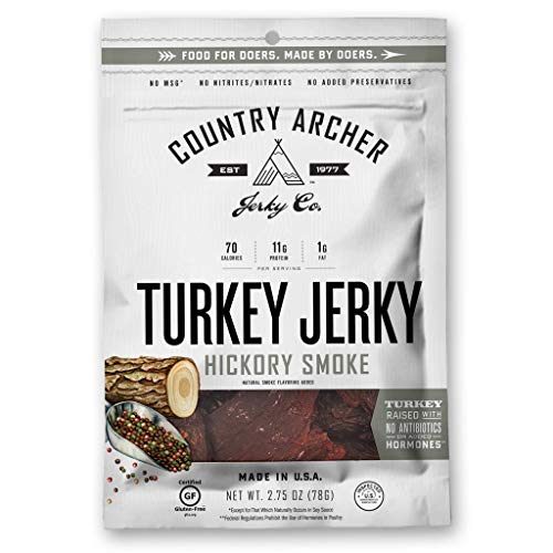 Hickory Smoke Turkey Jerky By Country Archer, Antibiotic Free, Gluten Free, 2.75 Ounce