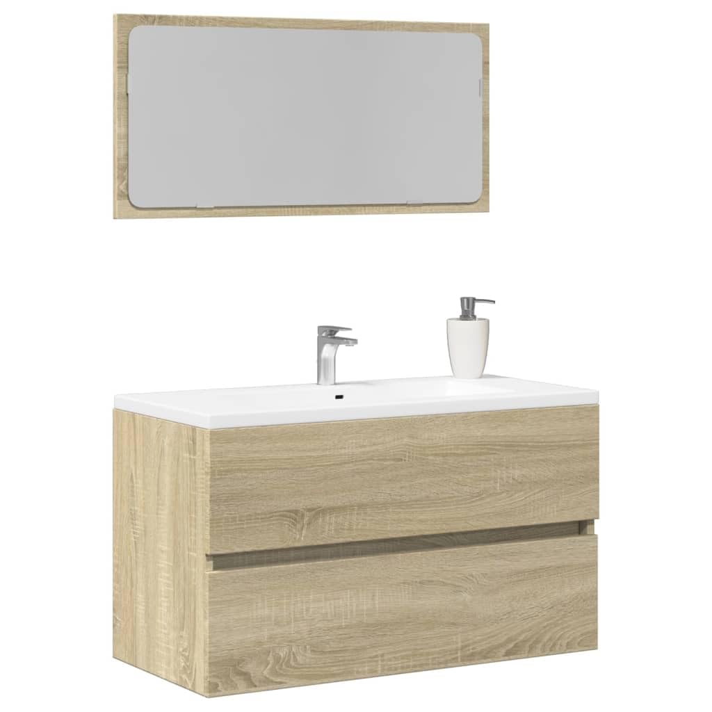 Juego de muebles de baño de roble Sonoma con espejo de 80 x 38,5 cm