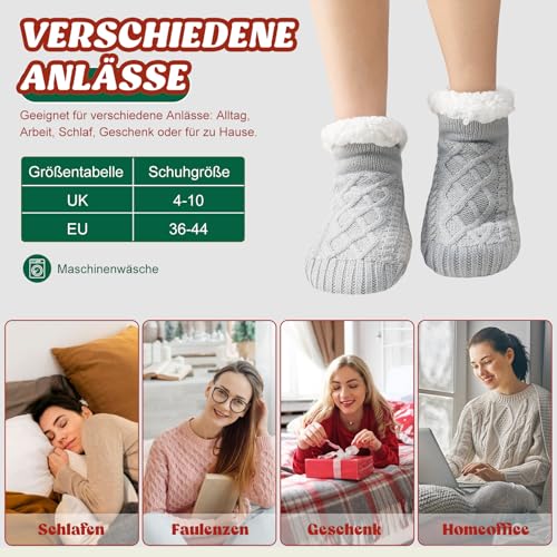 Niorasen Kuschelsocken Damen Herren, Dicke Flauschige Socken mit Greifern, Weiche Warme Winter Hüttensocken Haussocken Stoppersocken, Valentinstag Geburtstag Geschenk, EU 36-44, 1 Paar, Grau