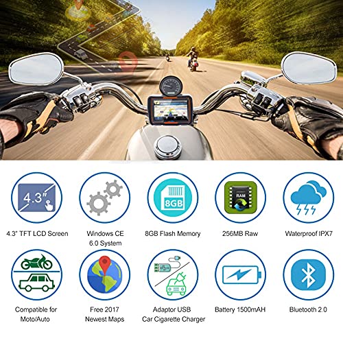 Navegação GPS Para Motocicleta De 4,3 Polegadas, IPX7 À Prova D'água, Design Robusto Para Climas Ad