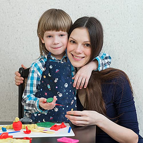 Beegreen Rocket Planet Kids 2 Pack Cooking Aprons With Adjustable Strap Kids Kitchen Aprons With Front Pocket For Girls Toddler Painting Baking Artist Washable Foldable Lightweight #TOP4