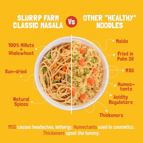 Image of Slurrp Farm No Maida Millet Noodles | Not Fried, No MSG | Classic Masala Millet Noodles Pack of 3-192g Each