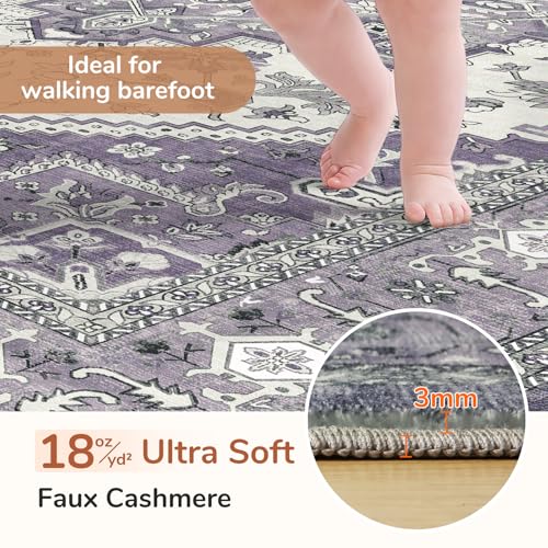 OPPODREAM Soft Area Rugs 9x12 Living Room, Washable Rugs 9x12 with Non Slip Backing, Faux Cashmere Low-Pile 9 x 12 Carpet, Purple