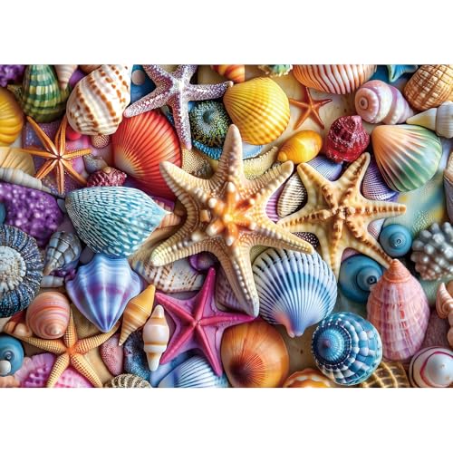 Colorful Seashell 1000 Piece Puzzles for Adults Clearance, Fun Puzzles for Adults 1000 Pieces with HD Print & Poster, 27.5" X 19.7" Dust Free, for Gifts Halloween Christmas Family Games