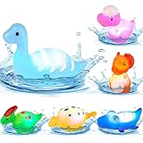 Cibolar 6 Packs Light-Up Floating Dinosaur Bath Toys, Baby Kids Shower Pool Bathtub Toys with Flashing Colorful LED Light, Water & Touch Sensitive Bath Toys for Toddlers