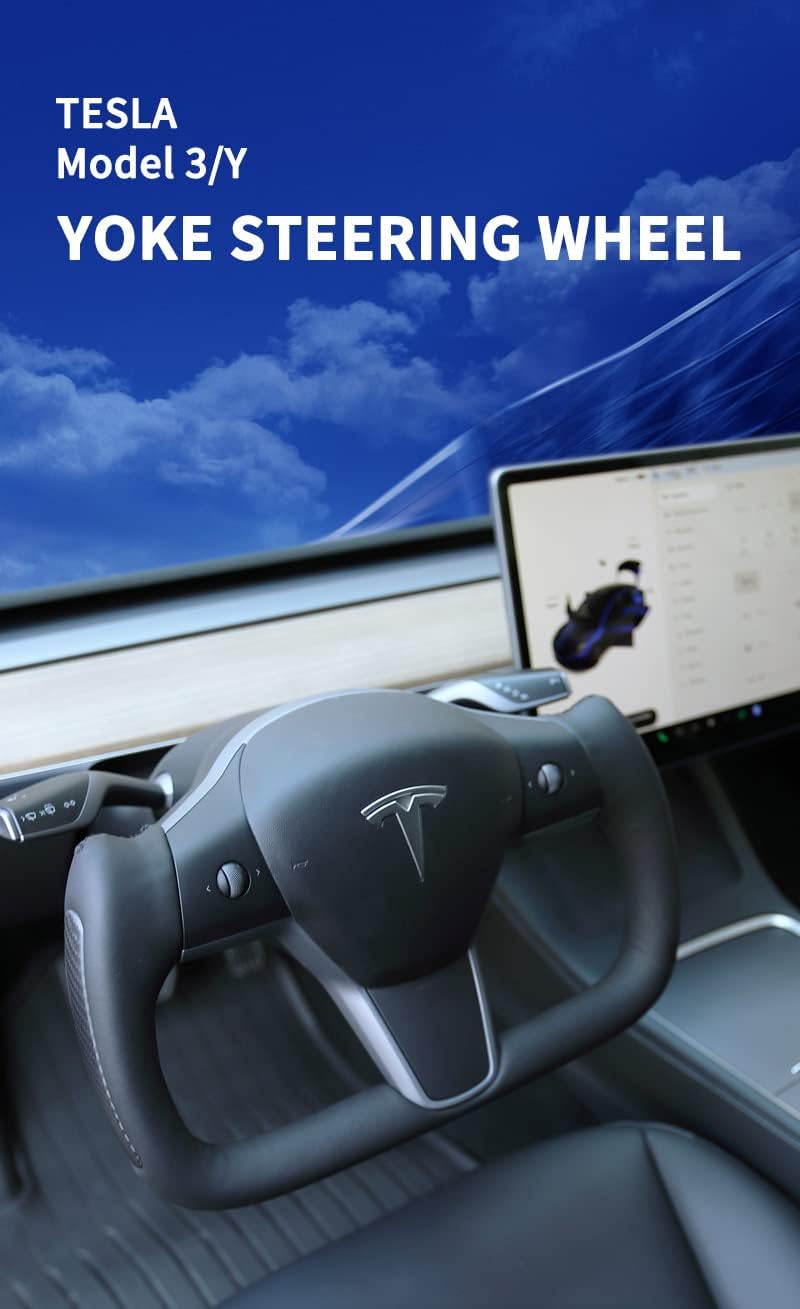 Tesla Yoke Style Heating Function Black Nappa Grade Leather With Rear Carbon Fiber Trim Steering Wheel Replacement for Tesla Model 3 or Model Y...