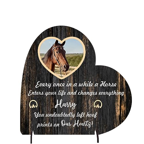 Personalised Horse Memorial Plaque – 'Hoof Prints in Our Hearts' – Available in MDF or Acrylic, Sizes Small to Large (Mdf Wood 8.5cm x 8.5cm, Brown)
