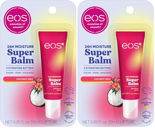 Image of eos 24H Moisture Super Balm- Coconut Milk, Lip Mask, Day or Night Lip Treatment, Made for Sensitive Skin, 0.35 fl oz (Pack of 2)