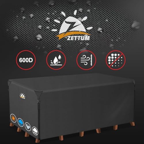 Zettum 160x135x73cm Cover for Garden Furniture Waterproof Rectangular 600D Heavy Duty Outdoor Furniture Covers for Rattan Sofa Table Chair Cover Durable Anti UV Garden Table Covers - 6