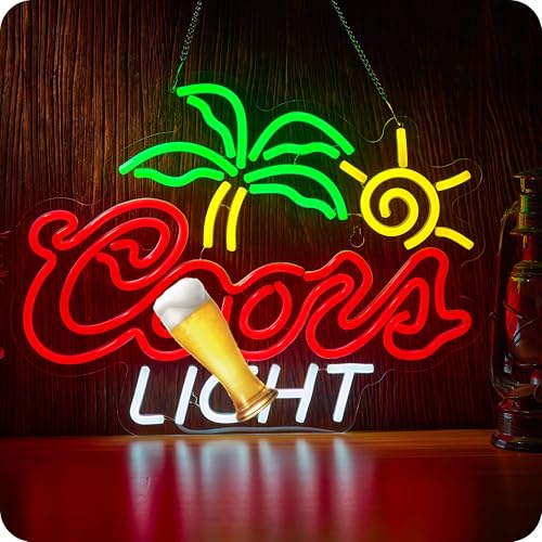 Image of Plam Tree Crs Light Neon Signs for Wall Decor Beer LED Lights for Man Cave Bar Signs with Dimmer for Bar Pub Restaurant Store Party Gift Led Art Wall Decor, 5V USB Powered , 17*13 Inch (Red green yellow)