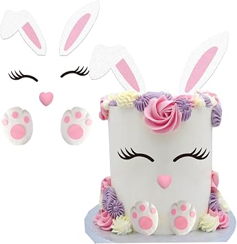 Bunny Cake Topper Rabbit Ears Foots Cake Topper for Bunny Birthday and Easter