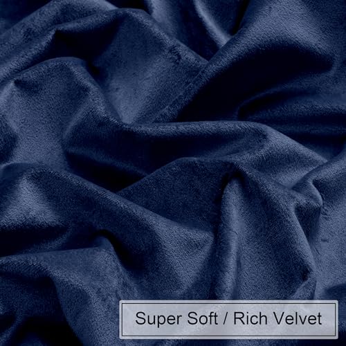 OWENIE Odette 100% Blackout Curtains 84 Inches Length 2 Panels Set, Luxury Navy Blue Velvet Curtains for Bedroom/Living Room, Warm Thermal Insulated Back Tab Drapes, Each 42 W x 84 L, Total Wide=84“