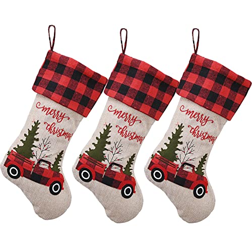 Yuokwer Christmas Stockings，Big Size 3 Pack 18-Inch Extra Long Hand-Knitted Red/White Xmas Character for Family Holiday Season Decor (3)