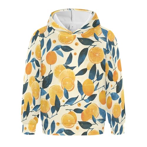 Floral Pattern Orange Fruits Kids Boys Girls Sweatshirts Fashion Pullover Hoodies with Kangaroo Pocket