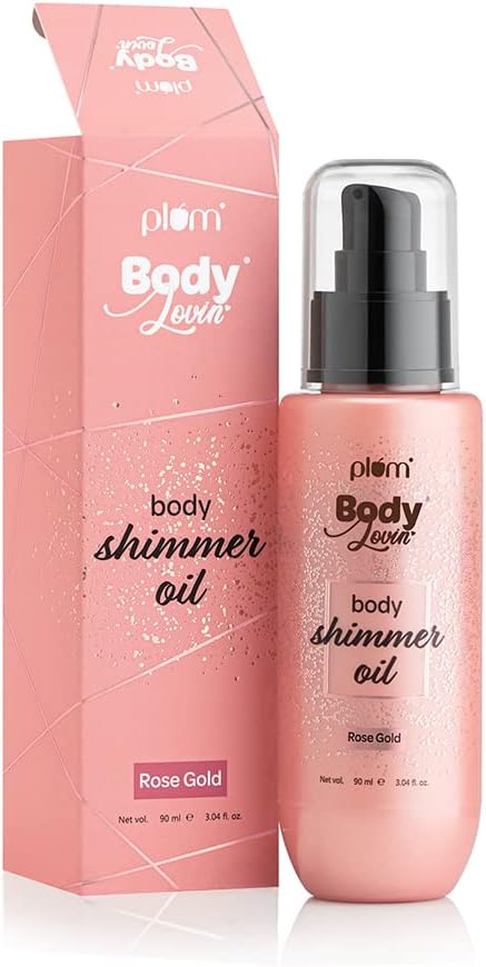 Plum BodyLovin’ Body Shimmer Oil - Rose Gold | Intense colour payoff | Non-greasy | Long-lasting shimmer | Deep moisture |Fruity Fragrance