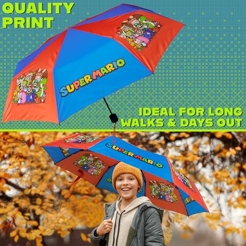 Image of Get Trend Super Mario One Piece Hello Kitty Kids Windproof Travel Umbrella | Strong Folding Compact Umbrellas for Rain, Lightweight, Portable Kids Travel Essentials, Fits Backpack & Car, Gifts for Boys