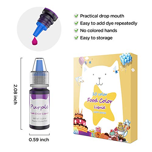 Image of DaCool Food Coloring Cake Decorating - Edible Food Color Dye Set 10 Colors Concentrated Liquid Flavorless Neon Icing Colors Food Dye Coloring for Cake Decorating, Baking, Cooking, Fondant, 6ml Bottles (S)