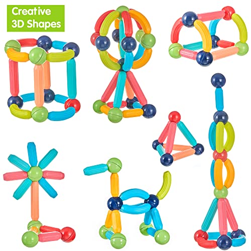 Brainspark Digit Builders Magnetic Rods And Balls, Building Toddler Learning Sensory Toys For Kids, 64 Pieces #TOP2