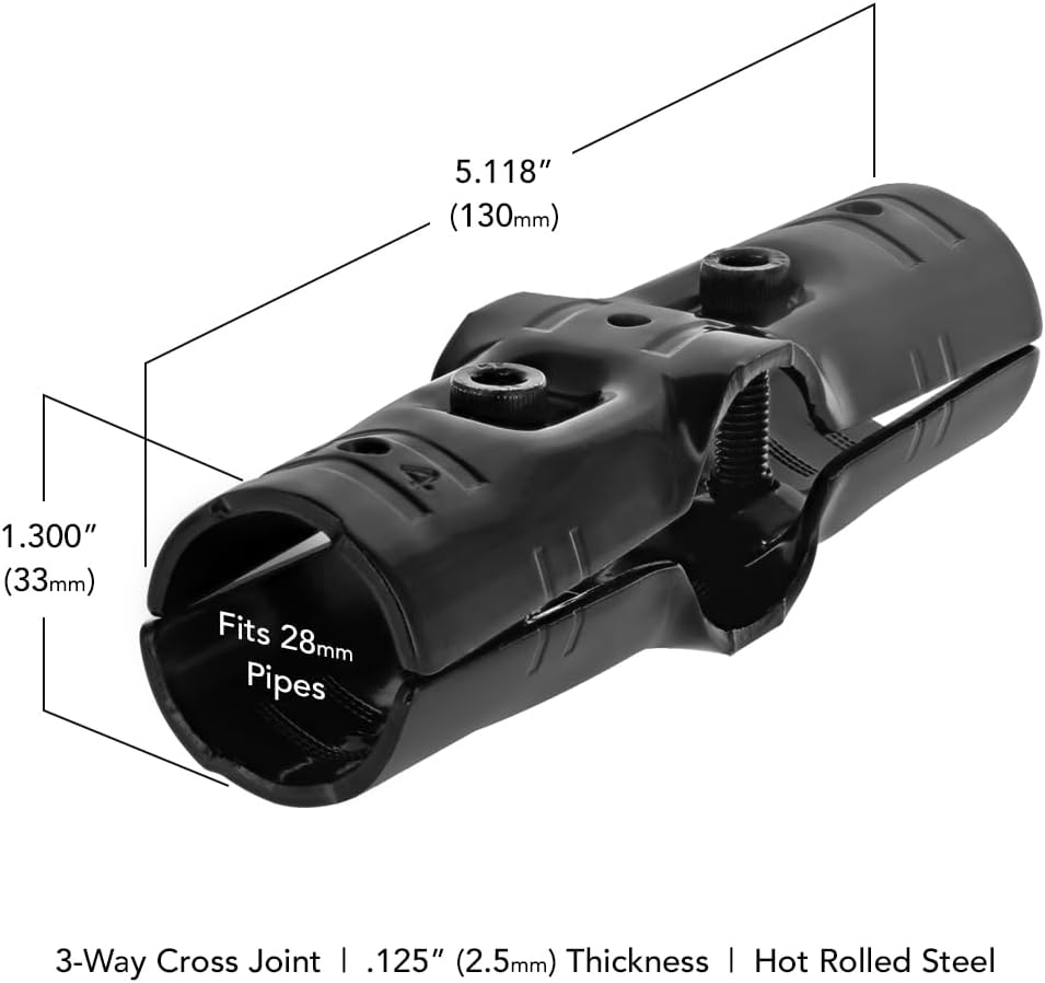 8020, HJ-4, 3 Way Cross Pipe Joint Clamp Set for OD 28mm 1.1" Pipes, Cross Connector, 90 Degree Connection Steel Pipe Connector, 80/20, 10 Pack