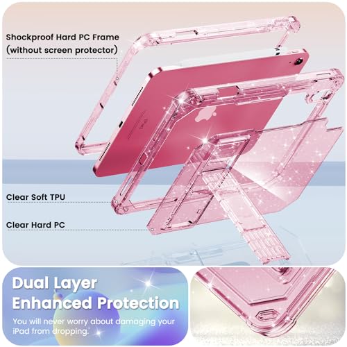 INFILAND Kids Case for iPad A16 11 inch 11th Generation,iPad 10th Generation Case 10.9 Inch, Clear Heavy Duty Shockproof Protective Cover with Stand, Glitter Cute Shell for Girls, Women (Pink) by INFILAND - Image 4