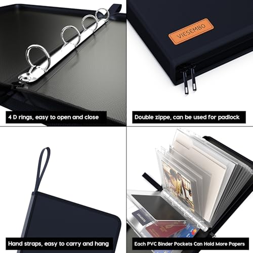 Important Document Organizer Zipper Binder,Fireproof Document Bag for Birth Certificate Protector, Waterproof Bill Organizer in Case I Go Missing Binder for Home Safe, 4 Ring Receipt Holder(Blue) by Viesembo - Image 6
