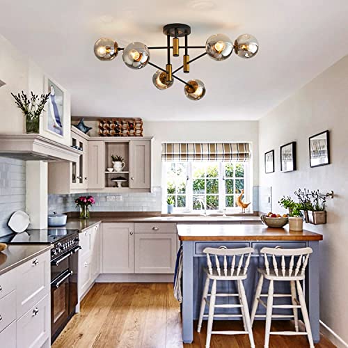 Ddlldeshi DDL01-6C 6-Light Glass Globe Sputnik Chandelier Modern Matte Black And Gold Ceiling Light Fixture Vintage Hanging Chandeliers thumb #5