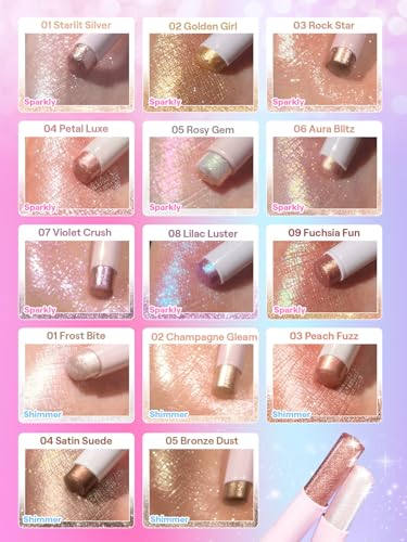 SHEGLAM Kristall Gel Glanz Stick Lidschatten Stick Eyeliner Aufheller Bleistift Wachsmalstift mit Pinsel, leicht zu verblenden langanhaltender schimmernder Lidschatten-Stick-01 Frost Bite