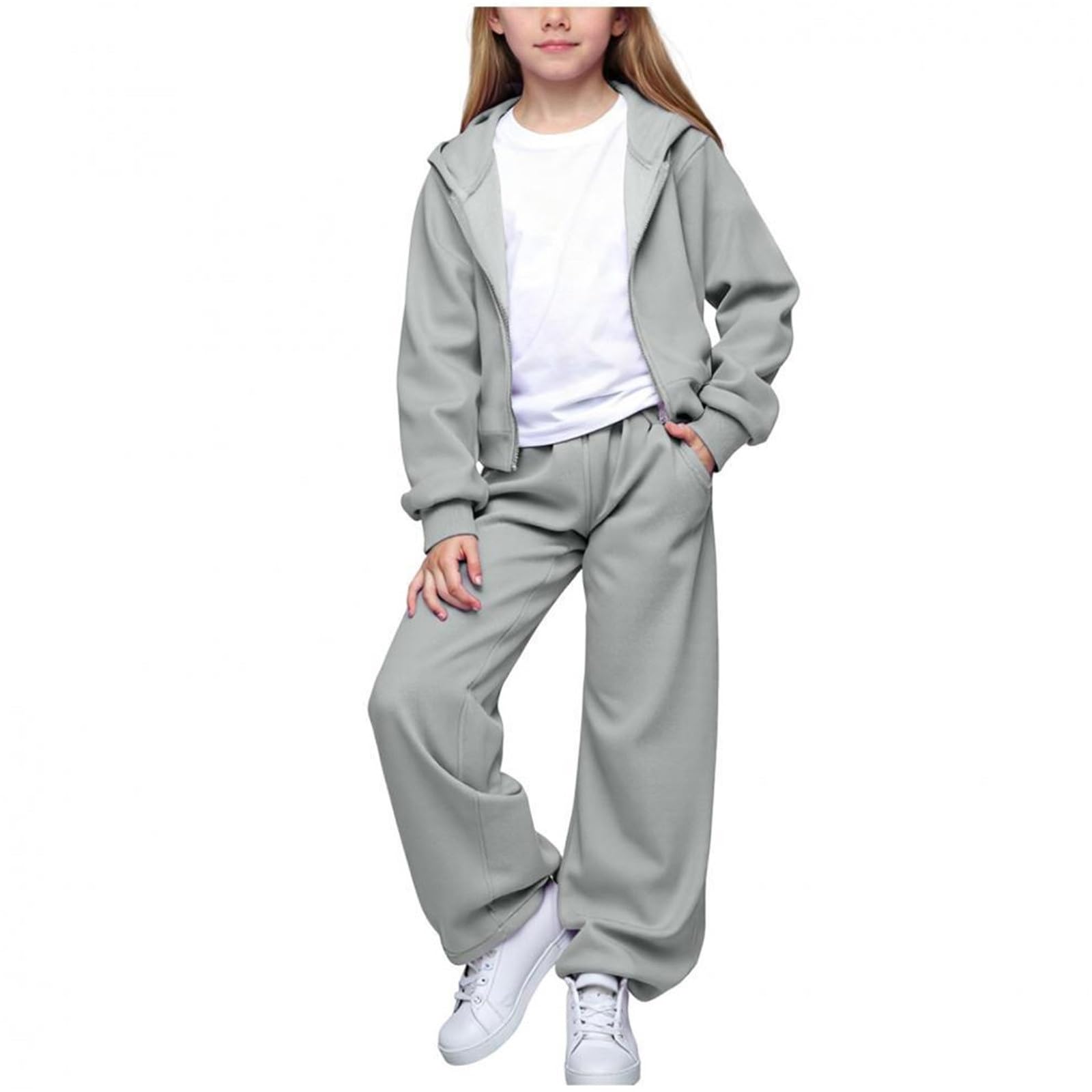WWricotta Tuta da ginnastica in pile con cappuccio da 2 pezzi per bambine, morbida e comoda, con maglia a maniche lunghe e pantaloni, per giocare e per un abbigliamento casual./A