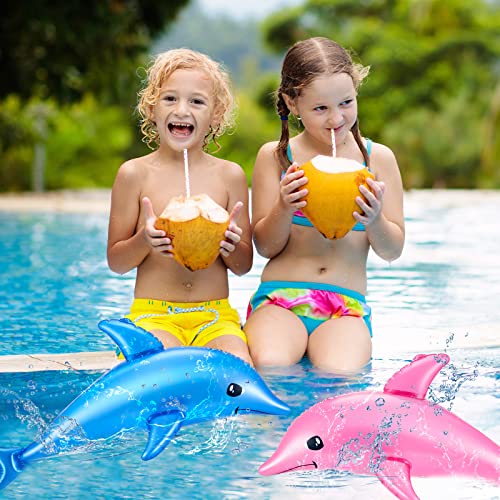 Wettarn 4 Pcs 28.4'' Inflatable Animals Dolphin Inflatable Pool Toy Inflatable Dolphin Toy For Dolphin Party Decorations Summer Pool Supplies Favors Birthday Gifts Poolside Themed Decor, Pink And Blue #TOP4