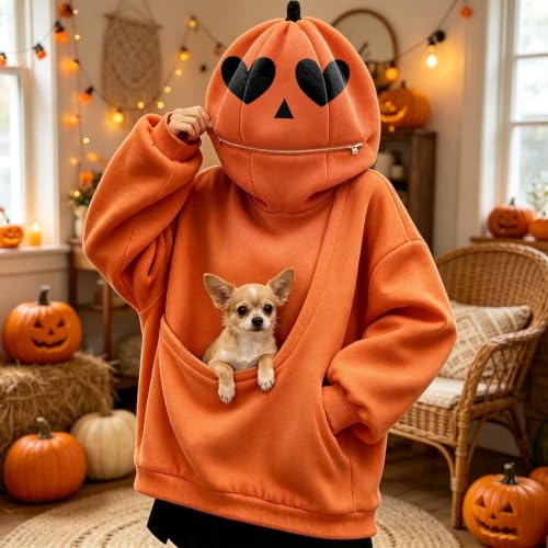 Halloween Womens Pet Pouch Hoodie Pumpkin Mask Oversized Hood Sweatshirt - image 4