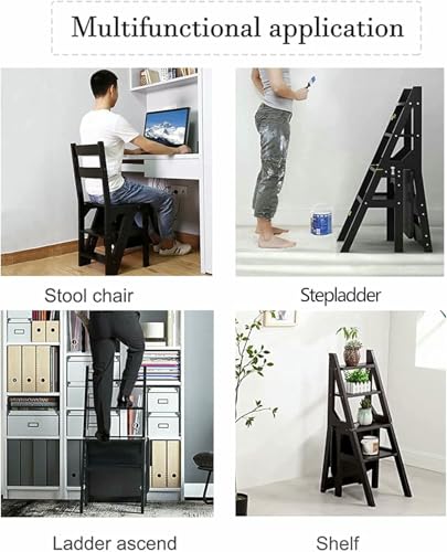 Escalera plegable de madera de 4 escalones negra CNPRAZ estantería multifuncional de espacio 8