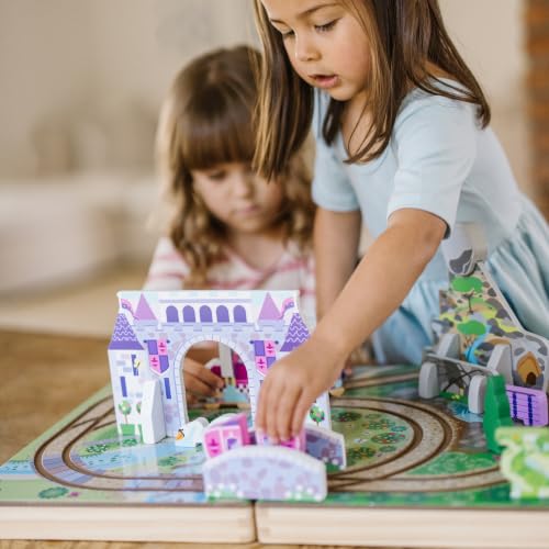 Image of Melissa & Doug 19-Piece Wooden Take-Along Tabletop Kingdom - Carriage, Horse, Unicorn, Dragon, More