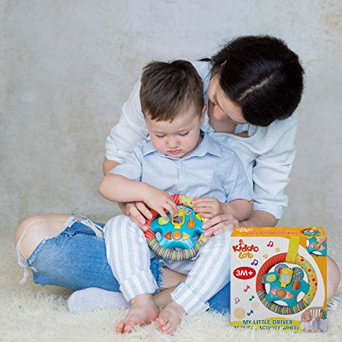 Kiddolab Steering Wheel Toy With Music,Lights,Sounds & Flip Up Mirror - Crib & Stroller Toys With Soft Fabric And Velcro Tap For Easy Attachment. Car Seat Toys For Babies And Toddlers. Ages 3 Months+ #TOP4
