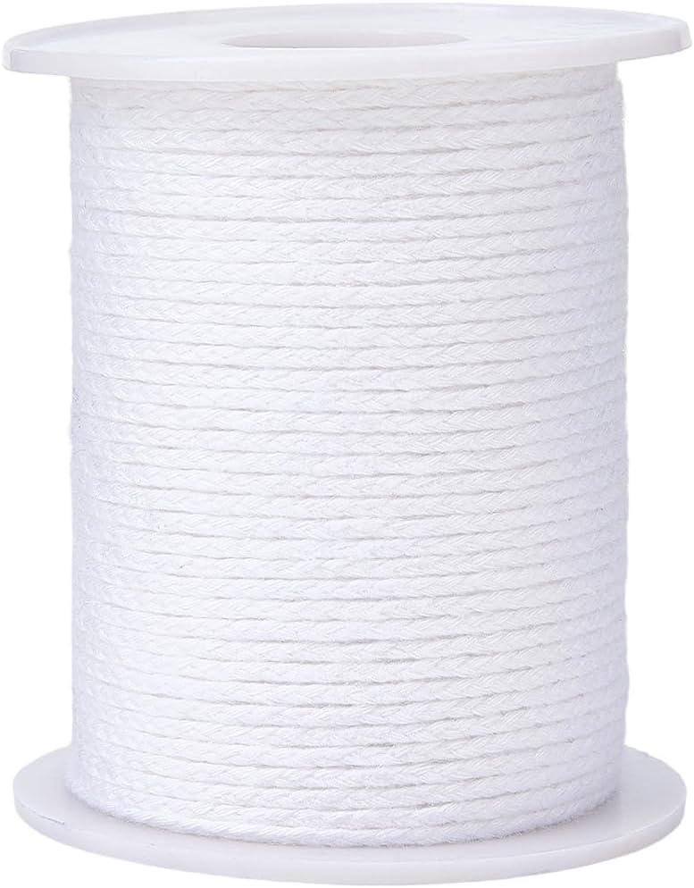 61M/200 Feet Cotton Candle Wick Roll Candle Making Wicks Long with Spool White 2mm Flat Woven Interwoven Soft Oil Lamp Lacing Core Thread Cord for DIY Candlemaking Crafts Findings Accessories