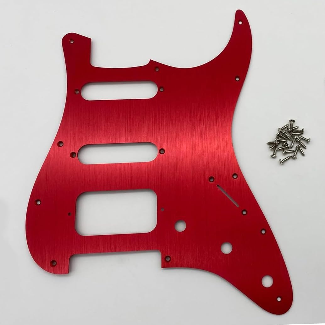 SSH 11 Hole Strat Electric Guitar Pickguard Set Aluminum Anodized Modern Style for US/Mexico Made Standard ST Modern Style Guitar Parts (Red)