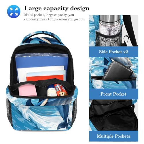 Cartable baleine bleu océan 39 cm grand format avec trousse