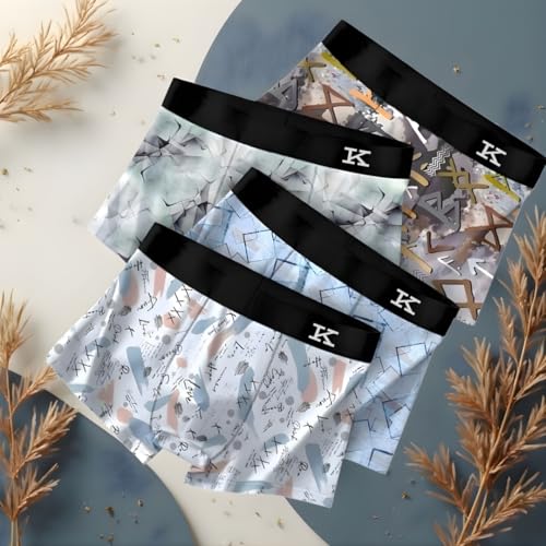 Image of Kinu Men's Comfortable Boxer Briefs Printed Design Ultra Soft Stretch Trunks Breathable Moisture-Wicking Underwear for Daily Comfort - Combo of 4