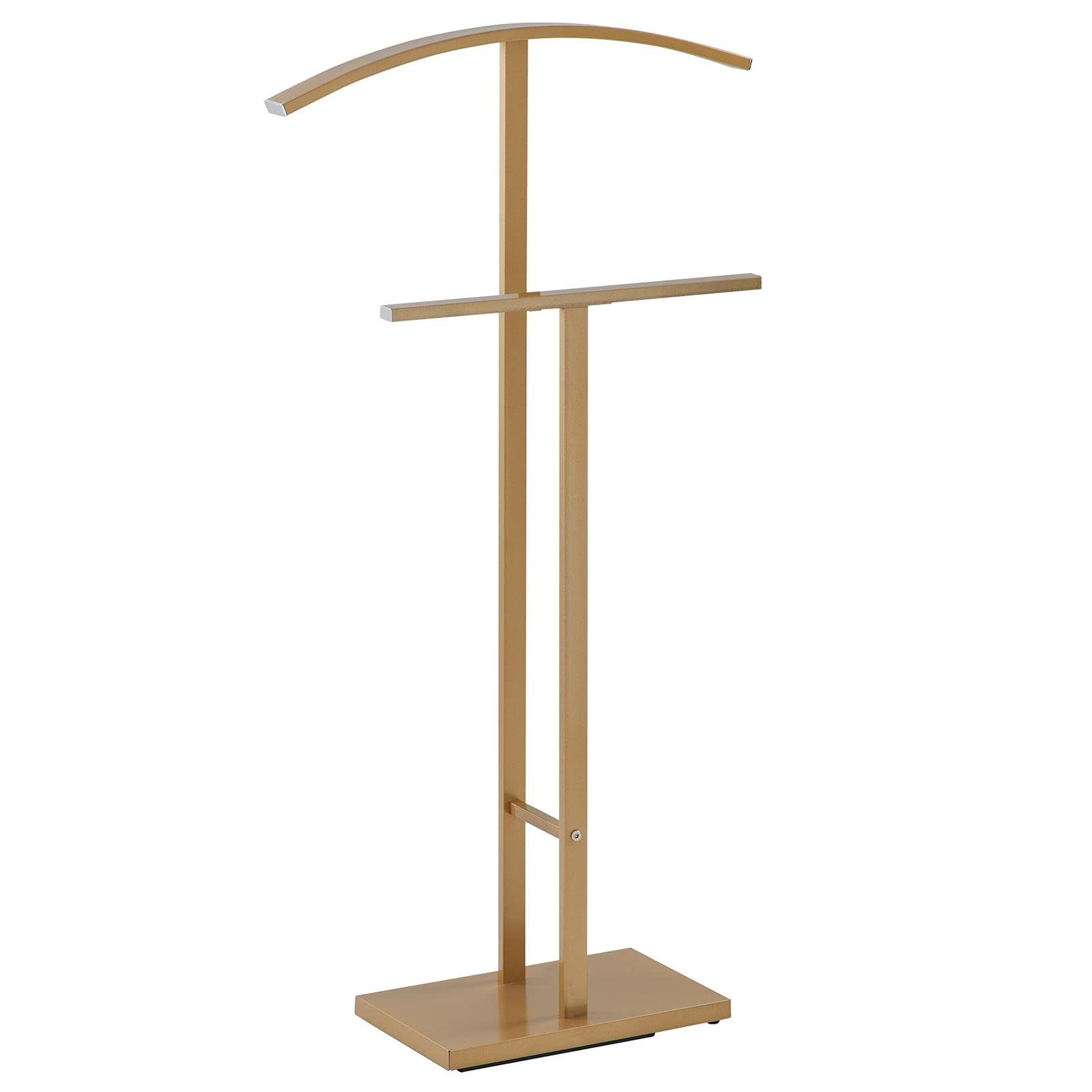 IDIMEX Valet de Chambre Scott chevalet de Nuit avec Un Cintre pour Veste et Un Portant pour Pantalon et Autres vêtements, Socle rectangulaire et Tubes en métal laqué Or