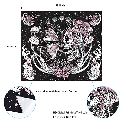 Lyacmy Skull Tapestry Hippie Mushroom Tapestries Aesthetic Moth Tapestry Moon And Stars Tapestry Snake Tapestry Wall Hanging For Room(51.2 X 59.1 Inches) #TOP5