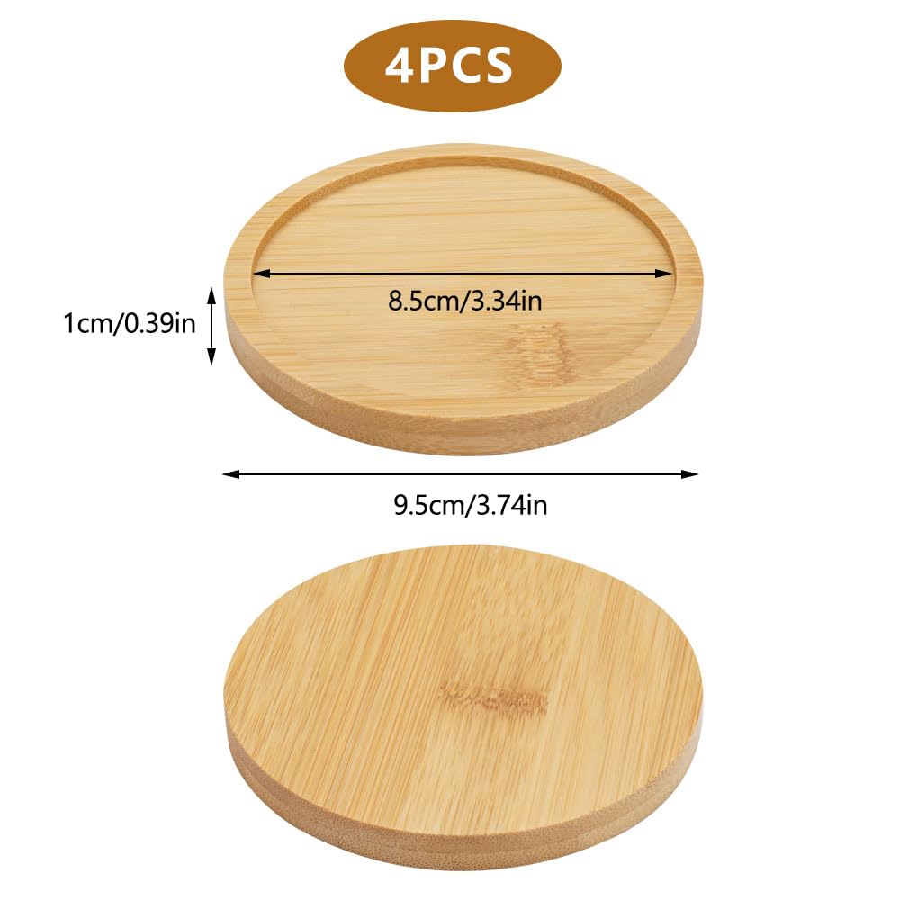 Sottobicchieri In Bambù Naturale Con Portabicchiere – Set Da 4 Pezzi, 10 Cm, Assorbenti, Proteggi Tavolo, Caldo/Freddo