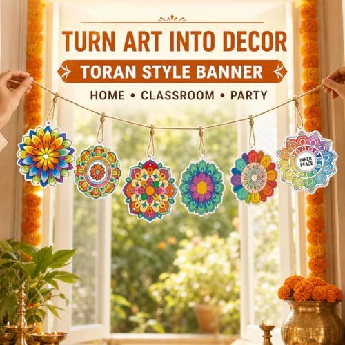 JUNKJWBZ DIY Stained Glass Suncatcher Kit 48 Pcs – Mandala Coloring Craft Set w/ 32.8ft Hemp Rope, Fun Window Clings Decor for Adults and Seniors — view 2