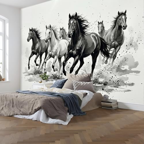 Mural de seda con caballos al galope en tono gris para paredes elegantes 5