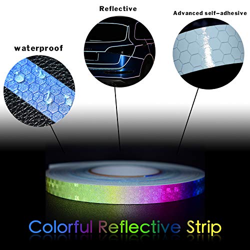 Pgtopone Colorful Rainbow Reflective Warning Lighting Sticker Car Hood Body Adhesive Exterior Cosmetic,Roof, Bumpers Bicycle Motor Tape Roll Strip Decoration (Colourful Sticker) #TOP1