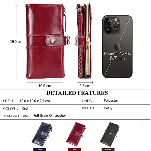 CONTACTS Kiss Lock Wallet for Women Leather, Kiss Clasp Wallet Coin Card Purse RFID Clutch Wallet Zipper Red Vintage Phone Holder3