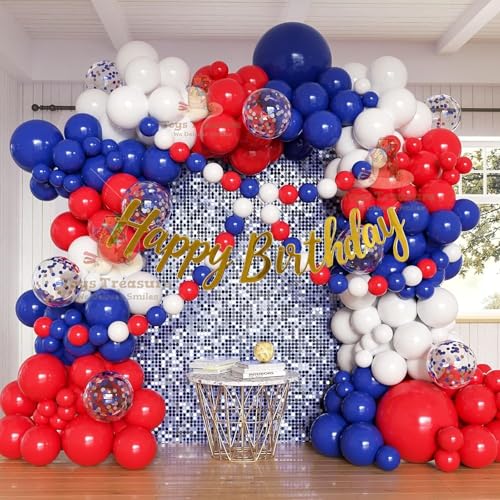 Image of Toys Treasure 104Pcs Birthday Decoration Kit - Blue Red White Balloons Happy Birthday Banner Party Supplies Set