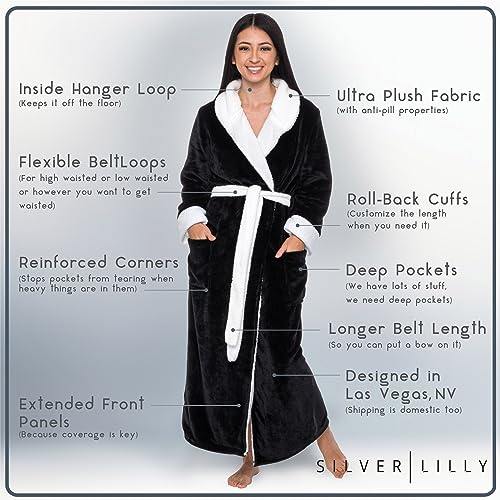 Image of Silver Lilly Premium Womens Robe with Shawl Collar, Plush Bath Robe for Women, Fluffy, Warm, Fleece Women's Bathrobe