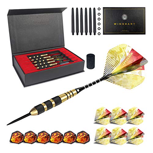 WINSDART Professional Darts Set, Metal Tip Dartsâ€” 6X22g Brass Barrels, 6 Aluminum Shafts, 6 PVC Shafts, 6 Rubber O\'Rings, 12 Standard Flights, A Dart Sharpener, and A Darts Case