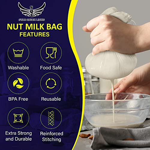 Star Quick Links™ Multipurpose Cotton Rice / Yogurt / Nut Milk / Sprouts / Juice Strainer Bag Pack Of 2 Size - Standard | Hung Curd Cloth Bag & Cheese Cloth Bag - Made By Unbleached Muslin Cloth #TOP1