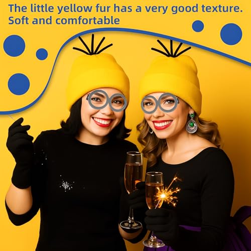7 Stück Minion Kostüm Erwachsene Set Für Damen Herren (Mütze*1 Brille*1 Hosenträger*1 Handschuhe*1 Socken*1 Knöpfe*2) Minions Kostüm Erwachsene Kinder Für Karneval, Cosplay, Halloween Kostüme