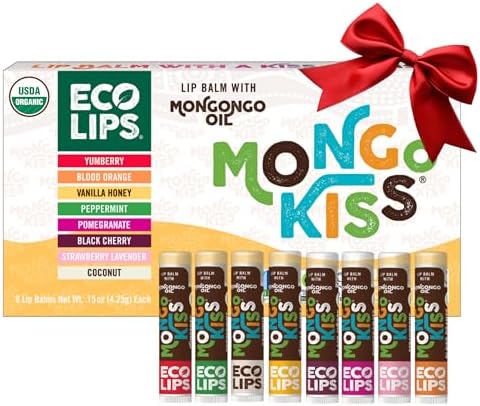 Mongo Kiss USDA Organic Lip Balm Set 8-pack (0.15 oz. each) with Mongongo Oil & Cocoa Butter to Moisturize Chapped Lips | Made in USA by Eco Lips (Variety)